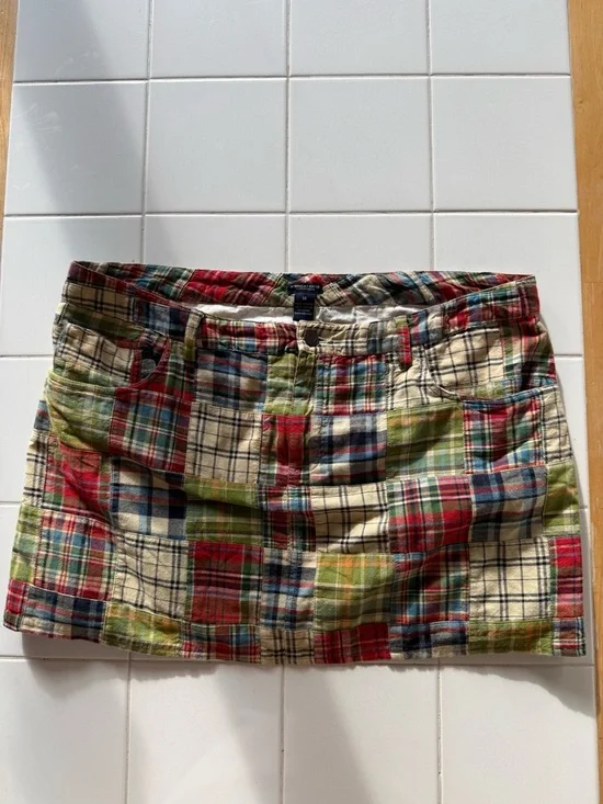 Vintage Y2K Plaid Patchwork Low Rise Mini Skirt Sz 14 American Eagle Outfitters - Picture 9 of 13